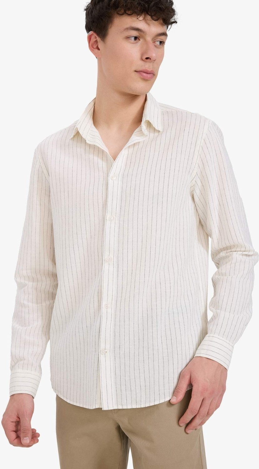 DeFacto Regular Fit Polo Yaka Çizgili Keten Yazlık Uzun Kollu Gömlek E1730AX25SP görsel 7