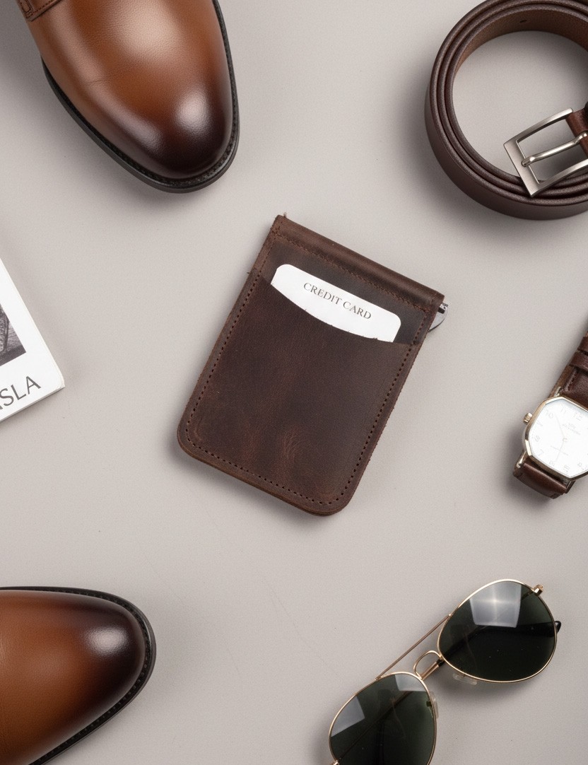 Saraci Leather Craft Deri Slim Kartlık ve Cüzdan, Para Klips Detaylı görsel 7