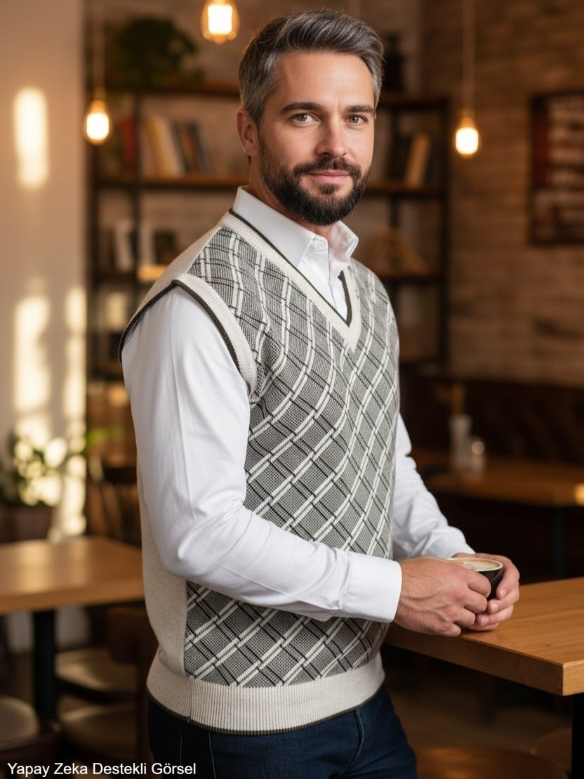 Kamalı Erkek Siyah Tüylenme Yapmayan Anti Pilling Kumaş Standart Fit Normal Kesim V Yaka Triko Süveter