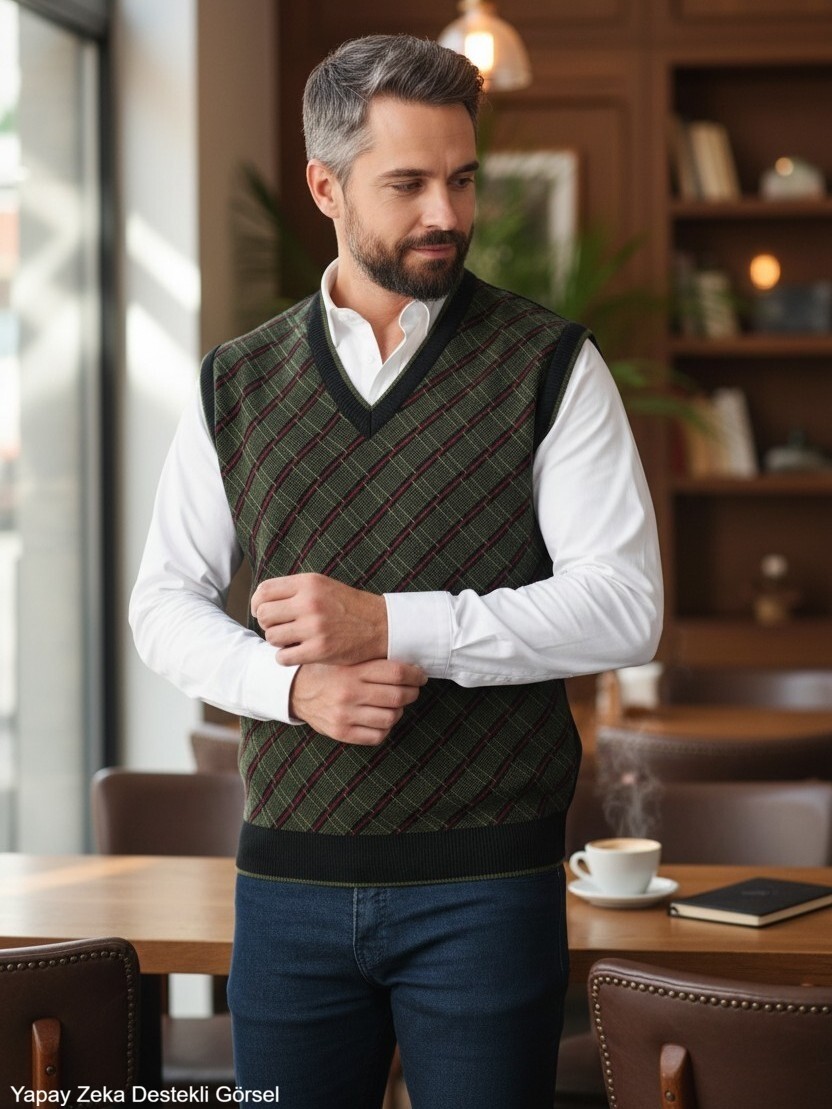 Kamalı Erkek Siyah Tüylenme Yapmayan Anti Pilling Kumaş Standart Fit Normal Kesim V Yaka Triko Süveter görsel 7