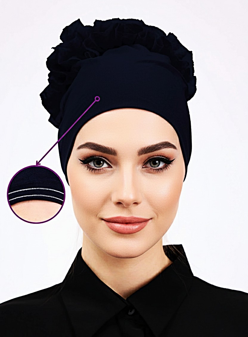 Aliva Scarf Kaymayan Fırfırlı Siyah Silikonlu Dikişsiz Kaymaz Bone Kadın Tesettür Bağlamalı Iç Bone