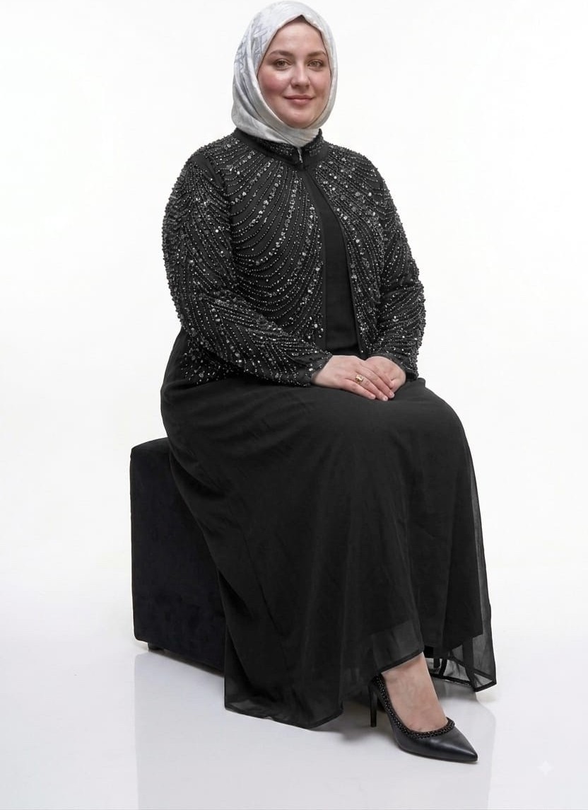 Döne Kadın Büyük Beden Taş Işlemeli Ikili Abaya/abiye Elbise görsel 6