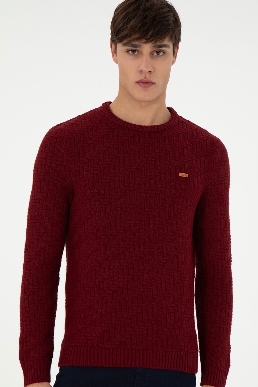 U.S. Polo Assn. Erkek Slim Fit Bisiklet Yaka Taş Kazak 50297050-VR049 görsel 4