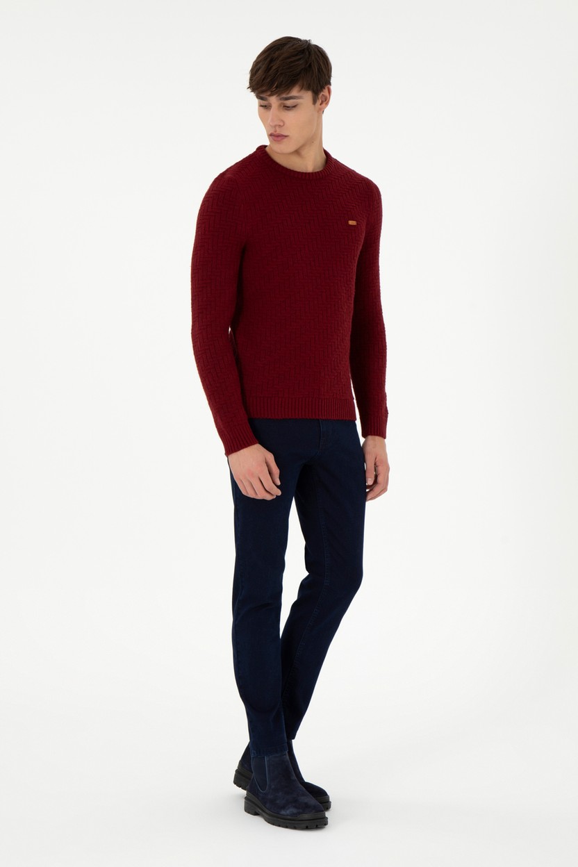 U.S. Polo Assn. Erkek Slim Fit Bisiklet Yaka Taş Kazak 50297050-VR049 görsel 5