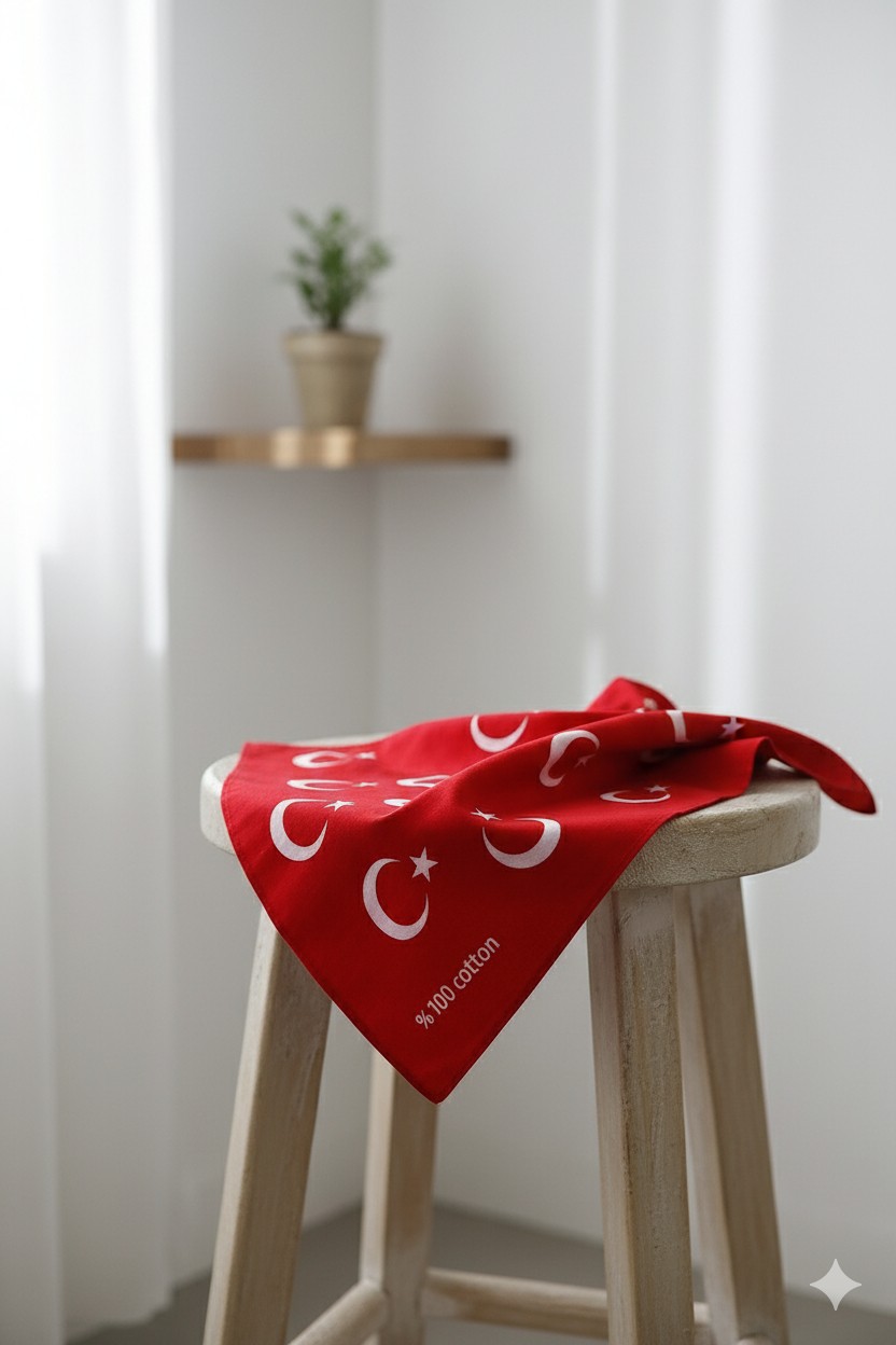Sibel Günay Butik Türk Bayraklı Kırmızı Fular / Bandana | Unisex | 52*53 cm görsel 2