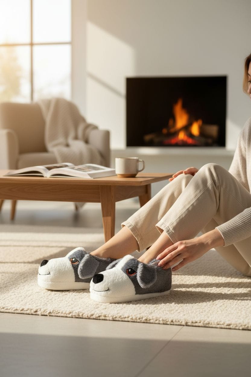 Kms Home Unisex Panduf Köpek Figürlü Pofuduk Peluş Panduf