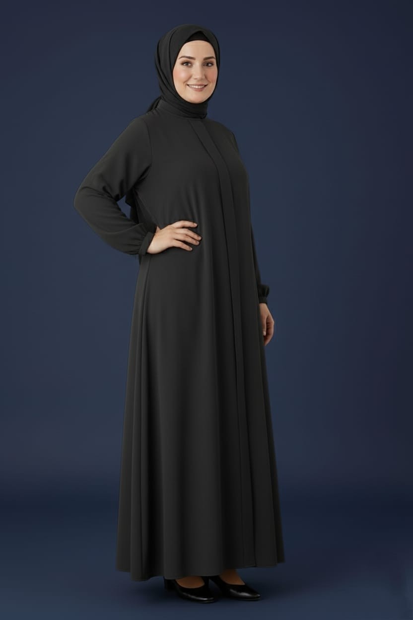 Mismoly Medine Ipeği Mevlana Kesim Cepli Kuşaklı Bol Büyük Beden Ferace