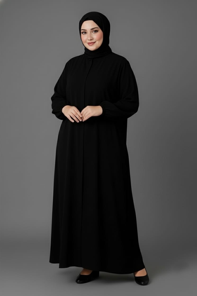 Mismoly Medine Ipeği Mevlana Kesim Cepli Kuşaklı Bol Büyük Beden Ferace görsel 8