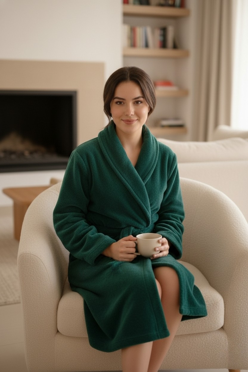 Mislina Home Lumor Şal Yaka Wellsoft Peluş Yumuşak Sabahlık | Z.yeşili S/m