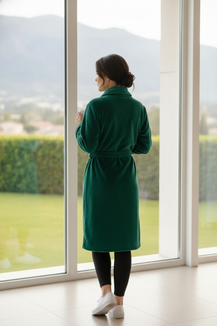 Mislina Home Lumor Şal Yaka Wellsoft Peluş Yumuşak Sabahlık | Z.yeşili S/m görsel 4