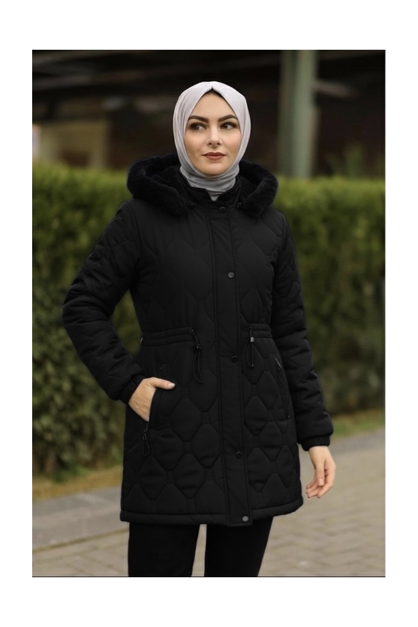 Glr & Gym Semira Kadın Büyük Beden Nova Kumaş Astarlı Kapitone Mont görsel 5