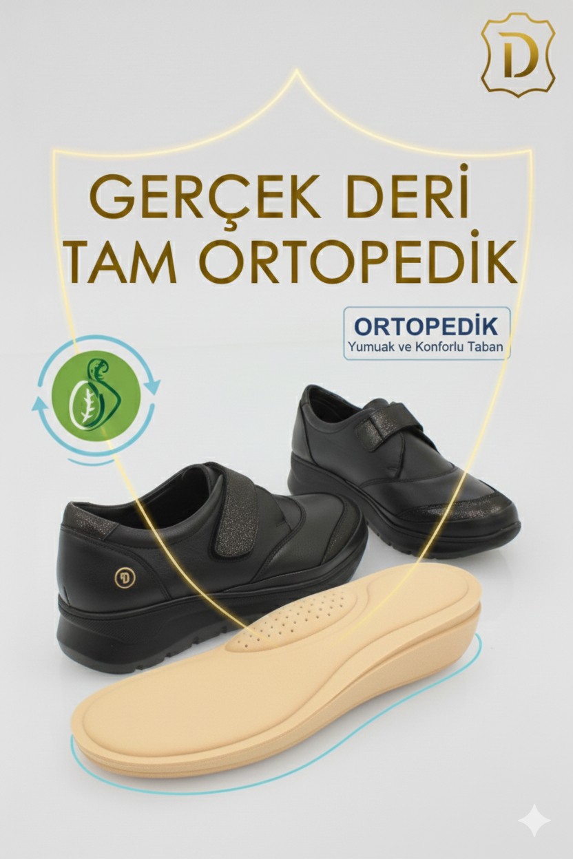 Doçka Kadın Yumuşak Iç-Dış Hakiki Deri Ortopedik Spor Tarz Günlük Cırtlı Ayakkabı NH25/MA450 görsel 7