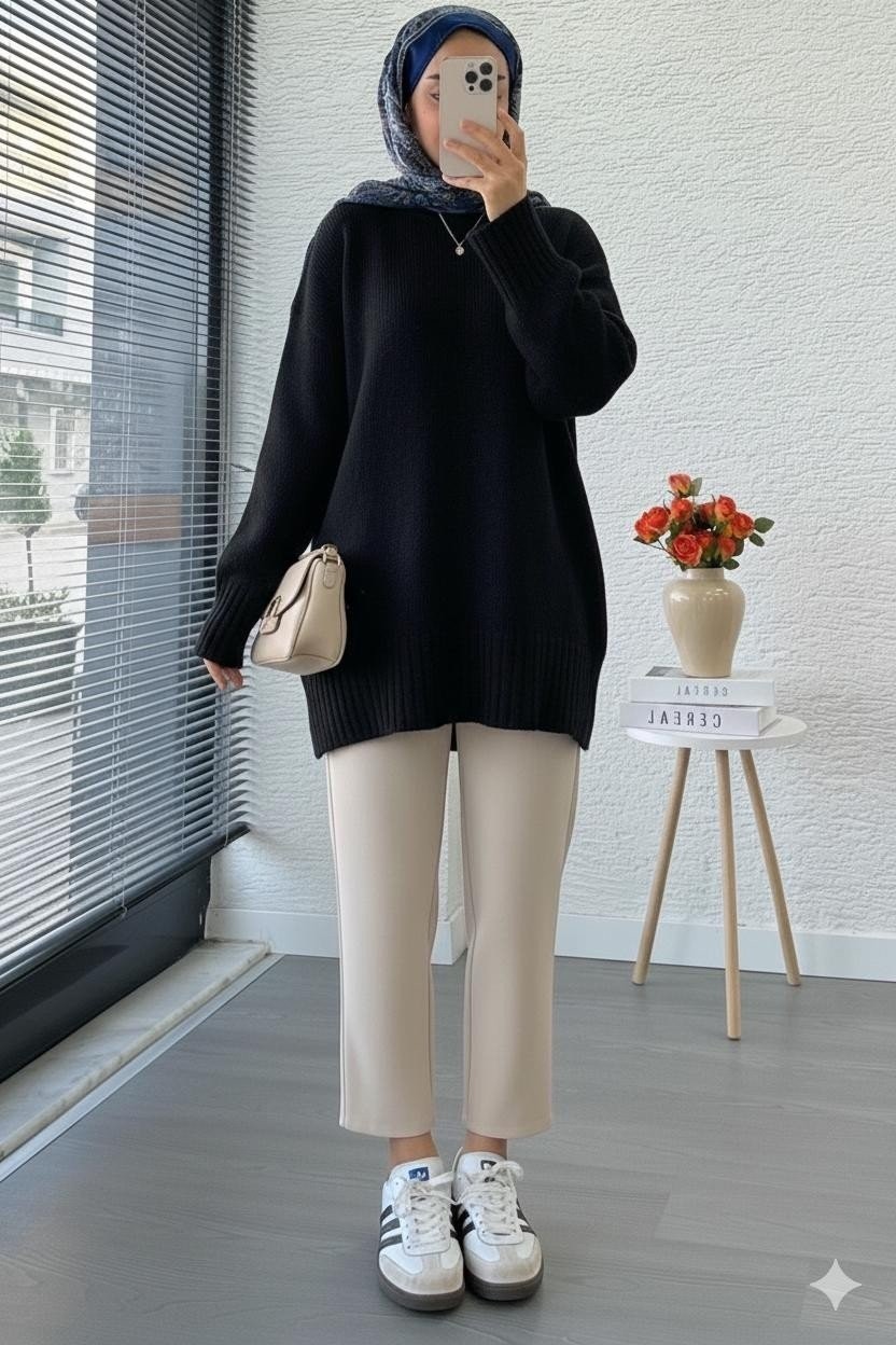 Miraydin Butik Kadın Bisiklet Yaka Oversize Kazak - Ekru
