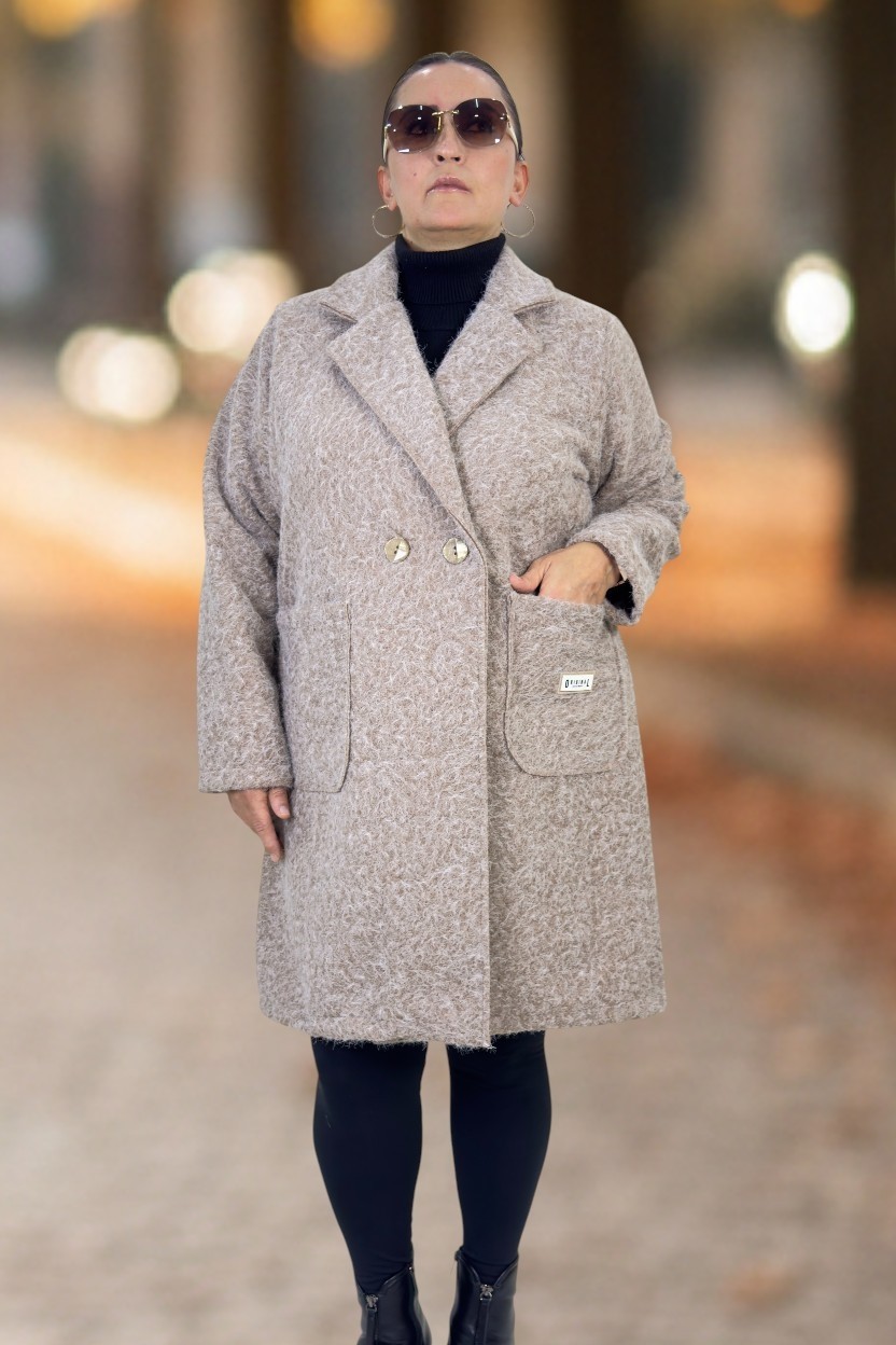 Yagmur Beren YAĞMURBEREN Büyük Beden Kadın Kaban %70 Yün %30 Polyester Düğmeli Cepli Orjinal Italyan Buklet Zra Model görsel 8