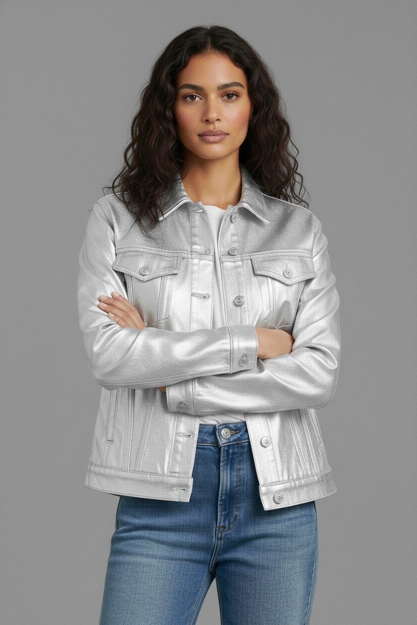 Wkm Kadın Rahat Kesim Çift Cepli Denim Kot Ceket görsel 6