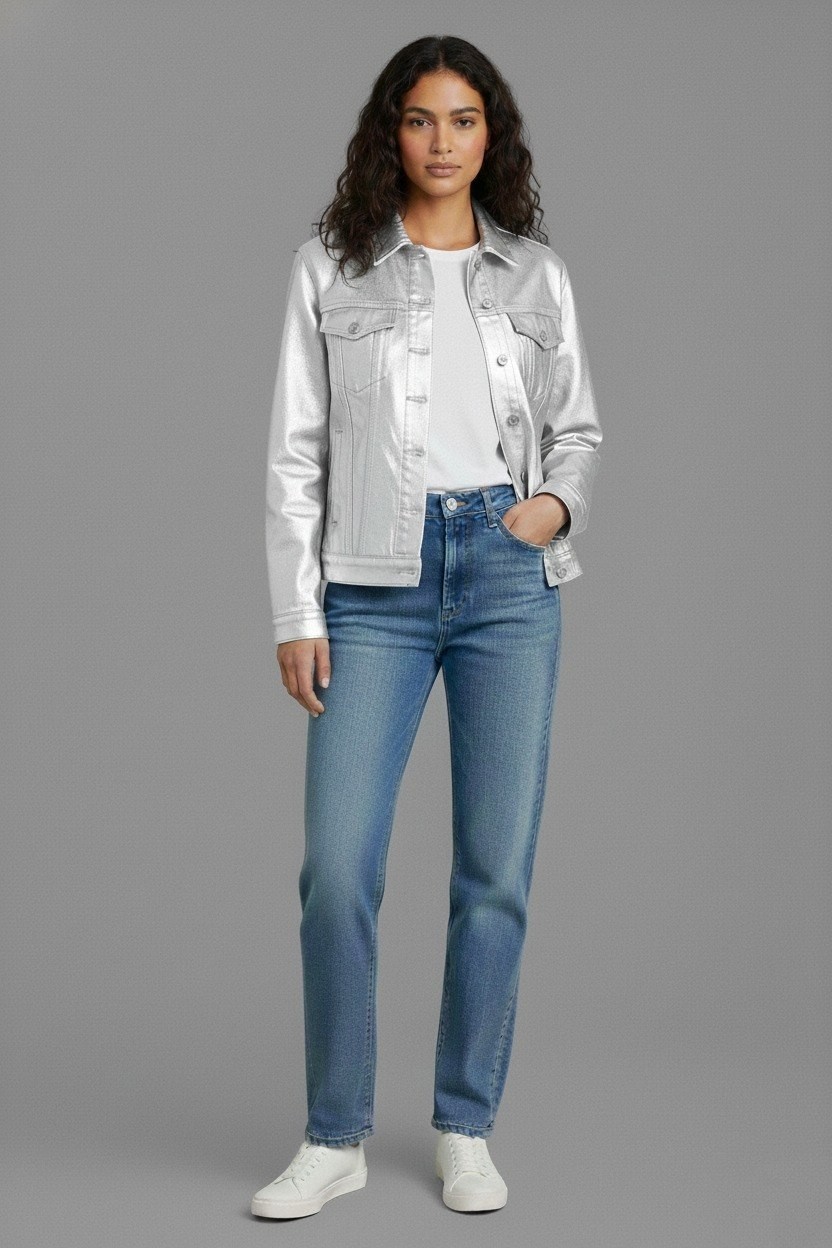 Wkm Kadın Rahat Kesim Çift Cepli Denim Kot Ceket görsel 7