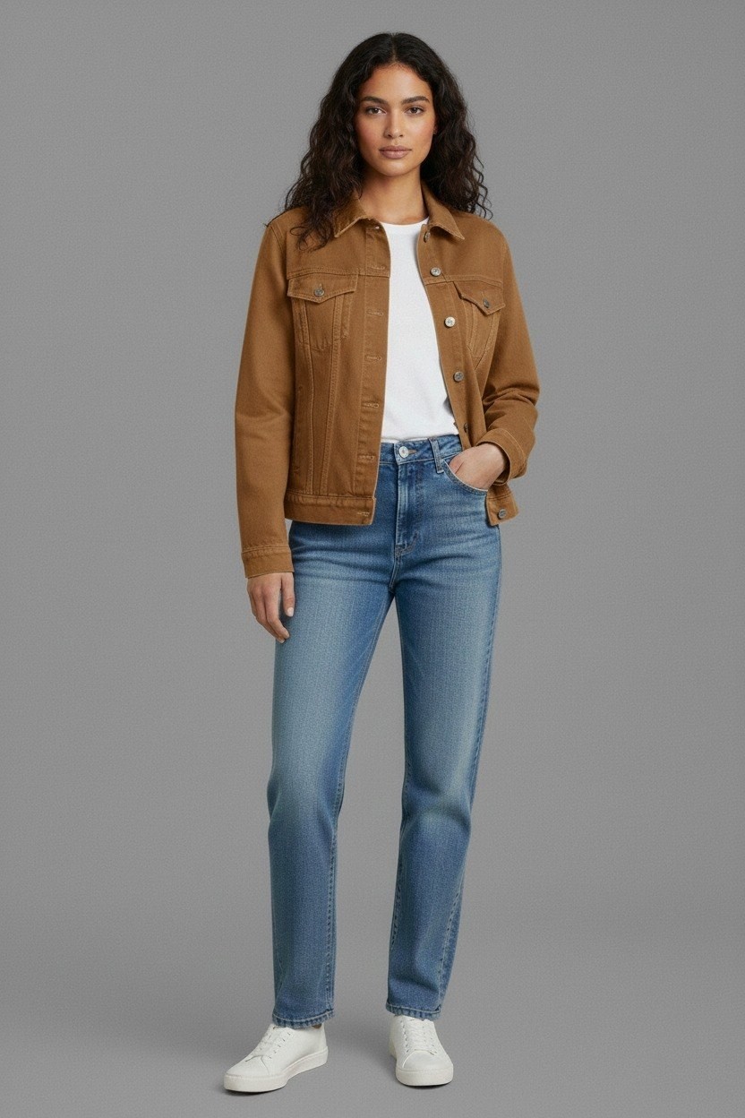 Wkm Kadın Rahat Kesim Çift Cepli Denim Kot Ceket görsel 2
