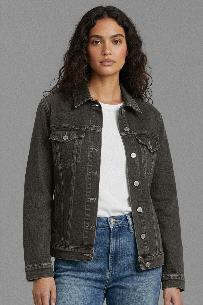 Wkm Kadın Rahat Kesim Çift Cepli Denim Kot Ceket