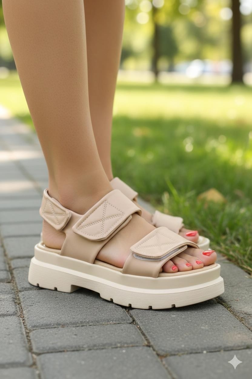 Shoemix Kadın Nut Cırt Cırtlı Kalın Tabanlı Casual Sandalet Günlük Konforlu Yazlık Ayakkabı görsel 2