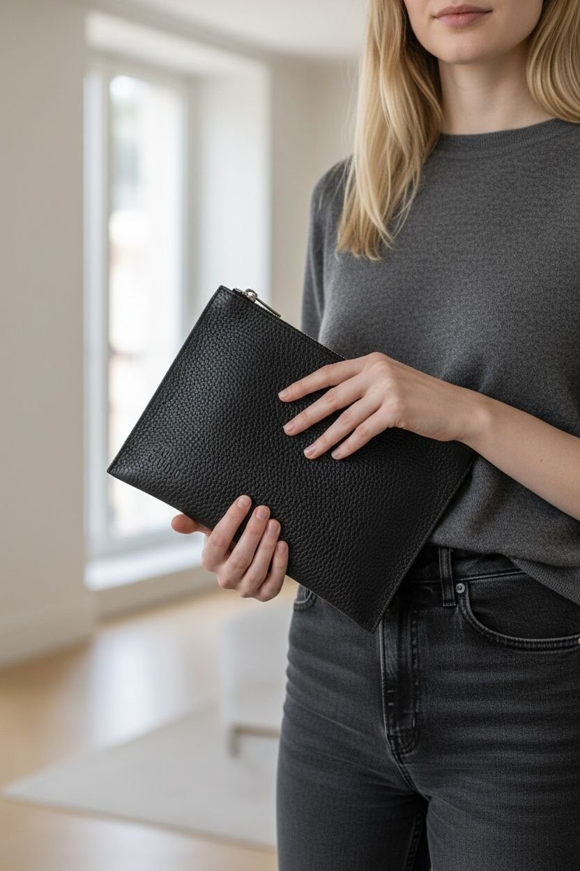 Plush Studio İstanbul Noır Case Deri Clutch El Çantası | Şık, Minimal & Zamansız Tasarım22x16cm görsel 8