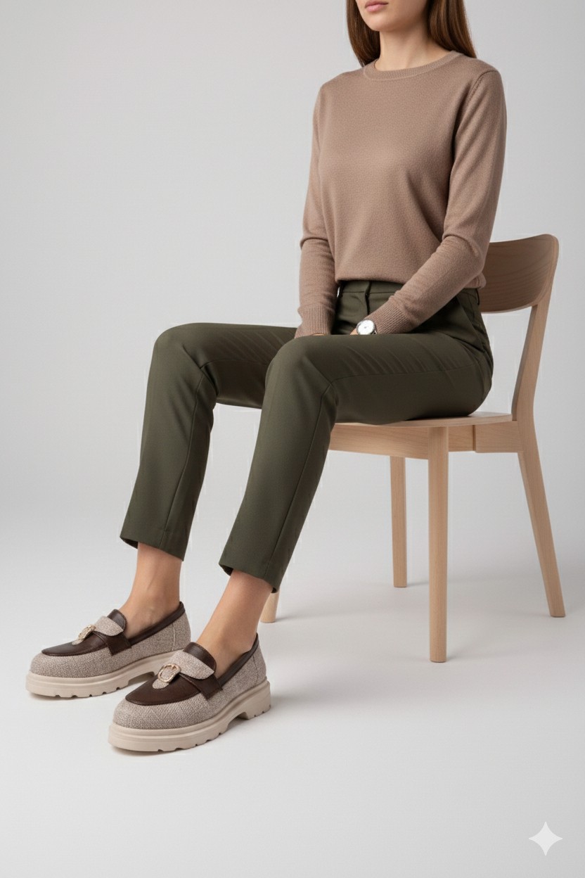 MARSHETTA Nerina Model Deri ve Toka Detaylı Siyah Keten Kadın Loafer Günlük Ayakkabı görsel 5