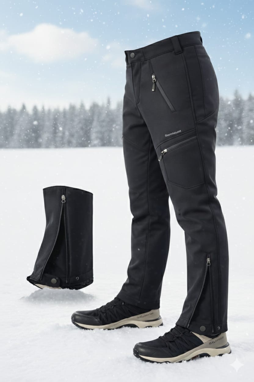 Snowmount Paça Fermuarlı Siyah Softshell Su İtici Rüzgar Geçirmez Outdoor Kışlık Pantolon