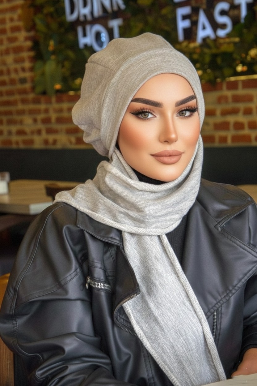 Aişe Tesettür Siyah Kırçıllı Tesettür Bere görsel 2
