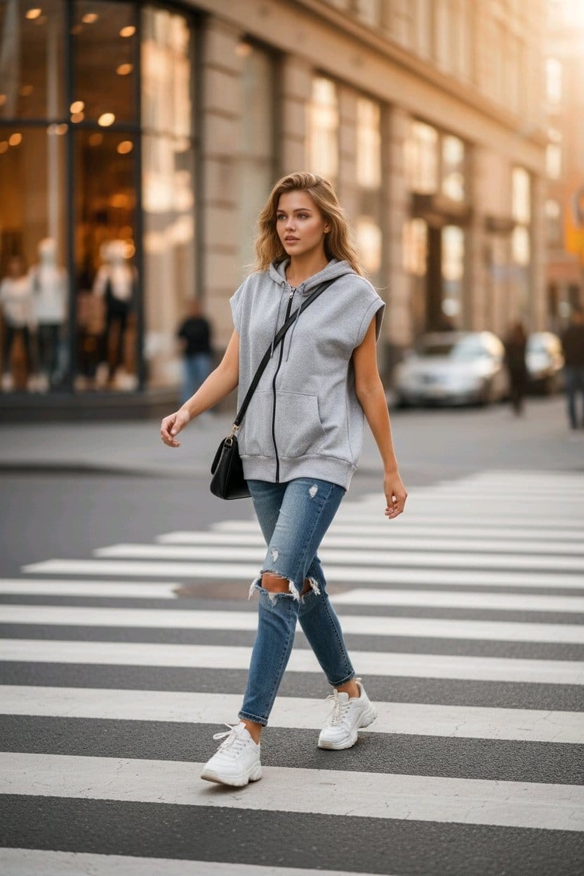 Yoho Sport Kapüşonlu Kanguru Cepli Fermuarlı Oversize Kolsuz Yelek Unisex