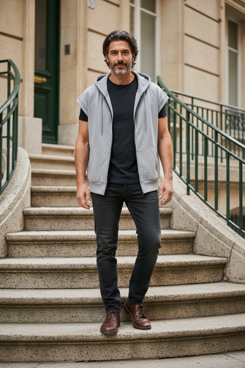Yoho Sport Kapüşonlu Kanguru Cepli Fermuarlı Oversize Kolsuz Yelek Unisex görsel 6