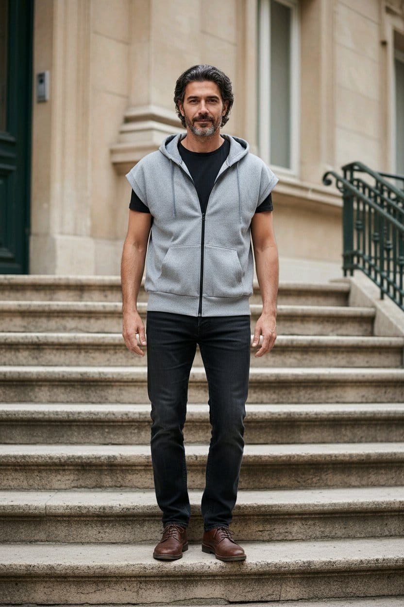 Yoho Sport Kapüşonlu Kanguru Cepli Fermuarlı Oversize Kolsuz Yelek Unisex görsel 8