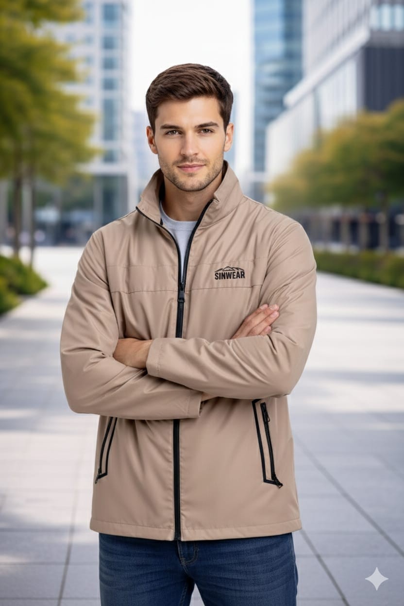 Sinwear Erkek Baharlık Su ve Rüzgar Geçirmez Mont Dik Yaka Mevsimlik Fermuarlı Spor Outdoor Ceket