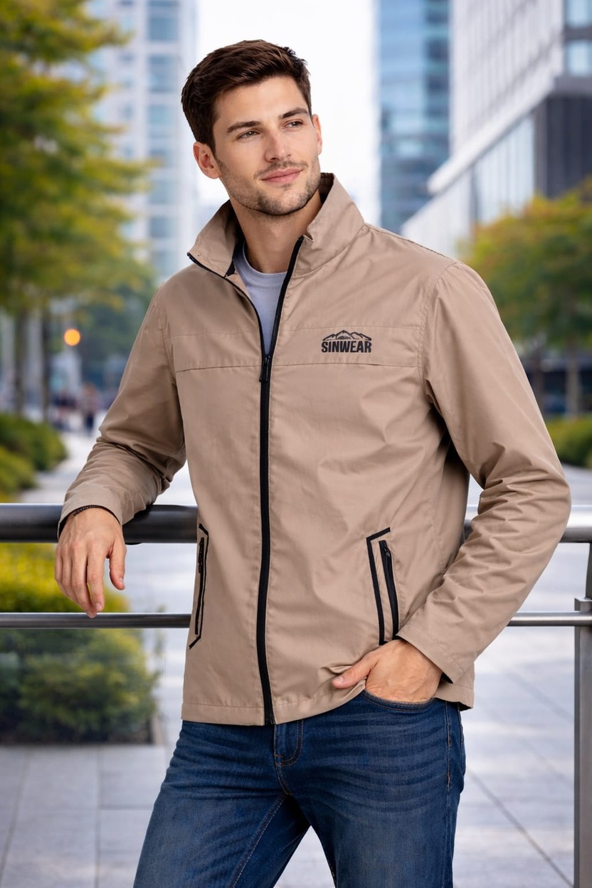Sinwear Erkek Baharlık Su ve Rüzgar Geçirmez Mont Dik Yaka Mevsimlik Fermuarlı Spor Outdoor Ceket görsel 2
