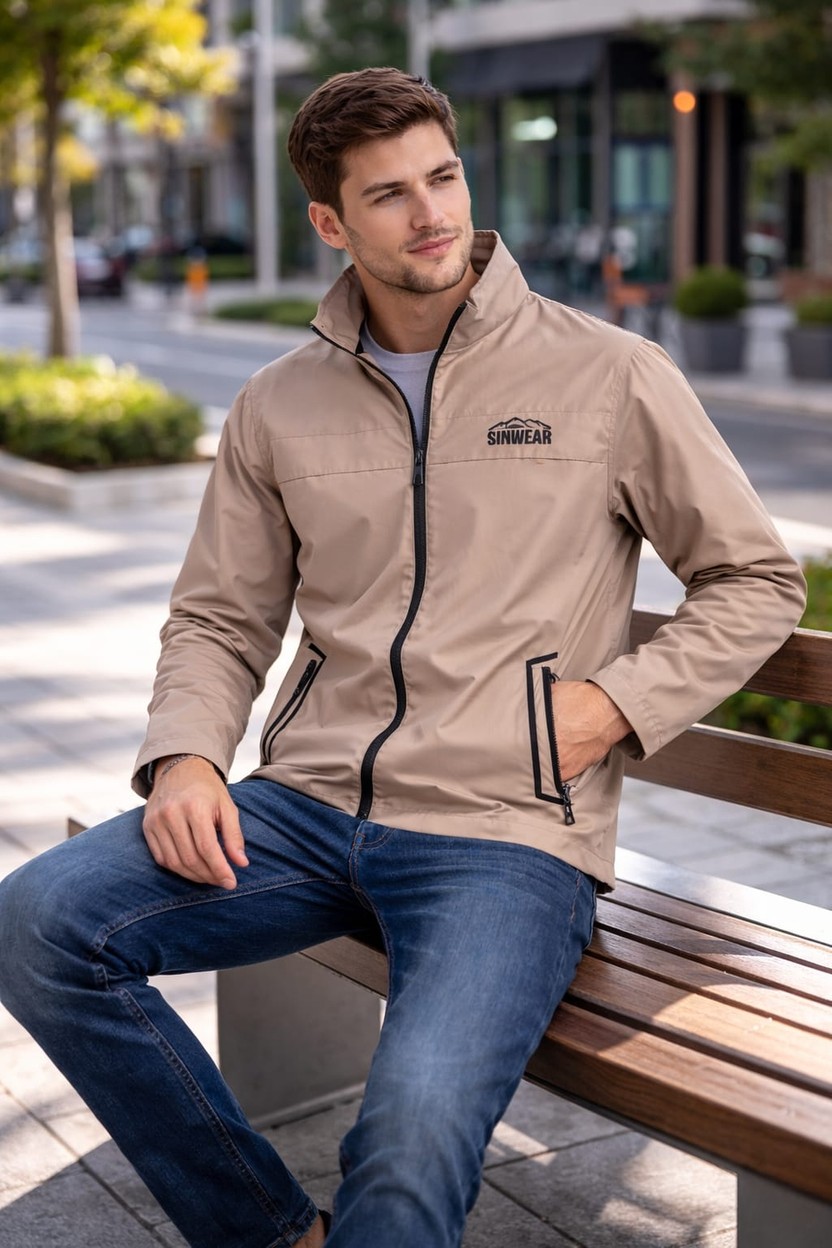 Sinwear Erkek Baharlık Su ve Rüzgar Geçirmez Mont Dik Yaka Mevsimlik Fermuarlı Spor Outdoor Ceket görsel 4