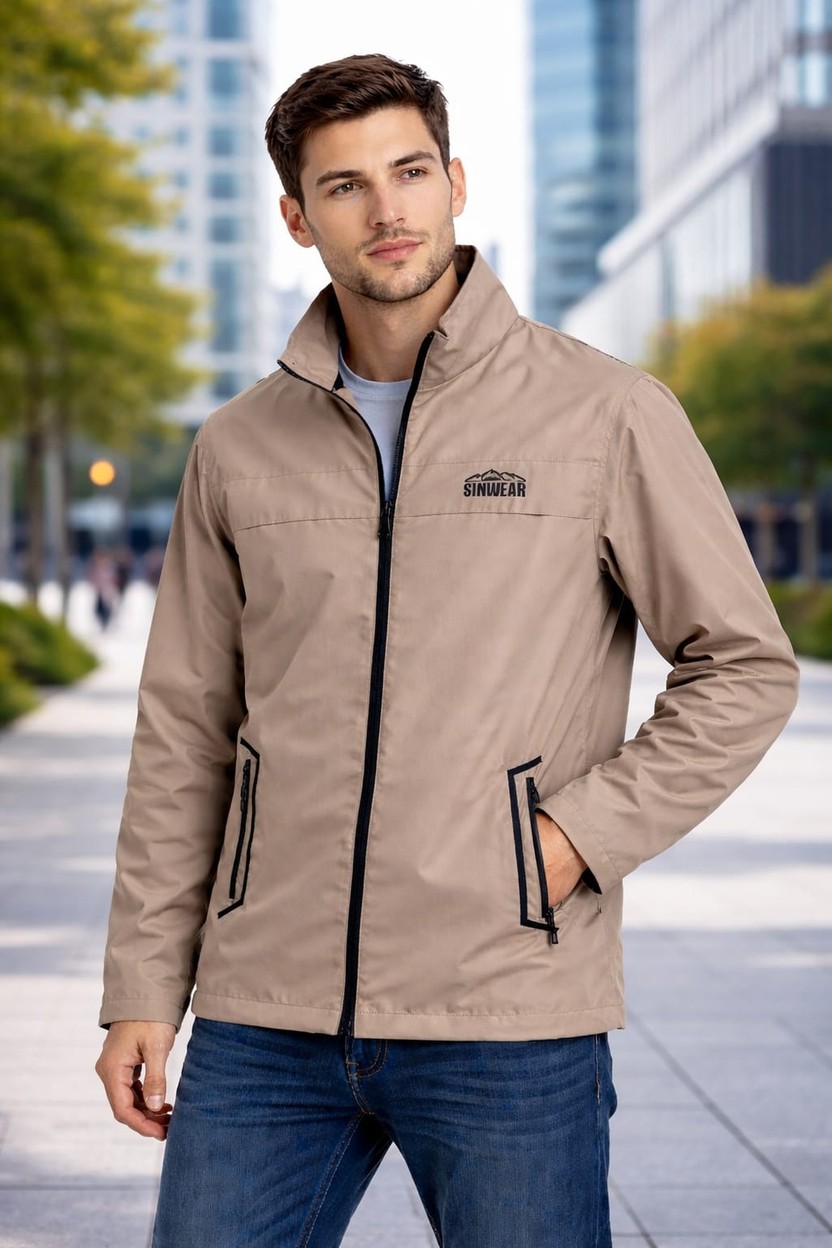 Sinwear Erkek Baharlık Su ve Rüzgar Geçirmez Mont Dik Yaka Mevsimlik Fermuarlı Spor Outdoor Ceket görsel 5