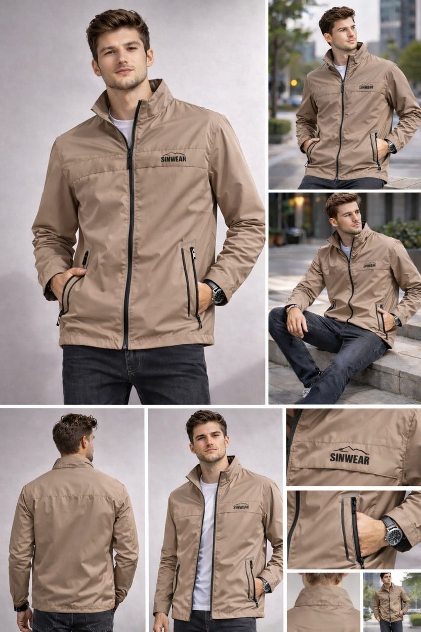 Sinwear Erkek Baharlık Su ve Rüzgar Geçirmez Mont Dik Yaka Mevsimlik Fermuarlı Spor Outdoor Ceket görsel 6