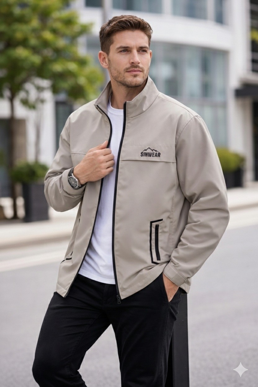 Sinwear Erkek Baharlık Su ve Rüzgar Geçirmez Mont Dik Yaka Mevsimlik Fermuarlı Spor Outdoor Ceket görsel 8