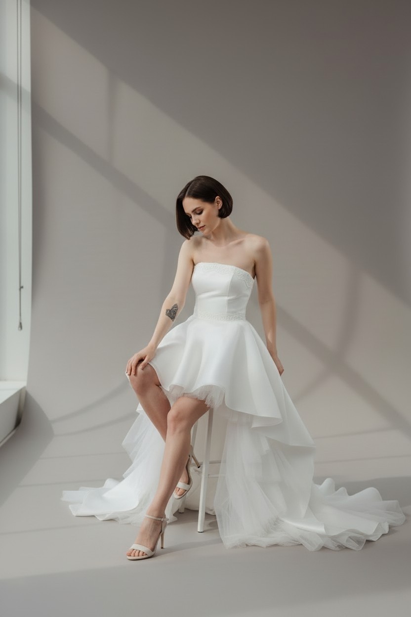 Bride In Love Önü Kısa Arkası Uzun Gelinlik Nikah Elbisesi