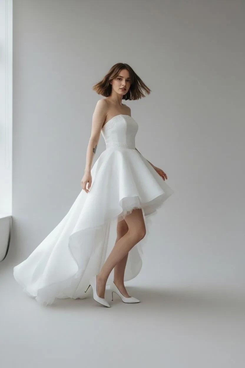 Bride In Love Önü Kısa Arkası Uzun Gelinlik Nikah Elbisesi görsel 4