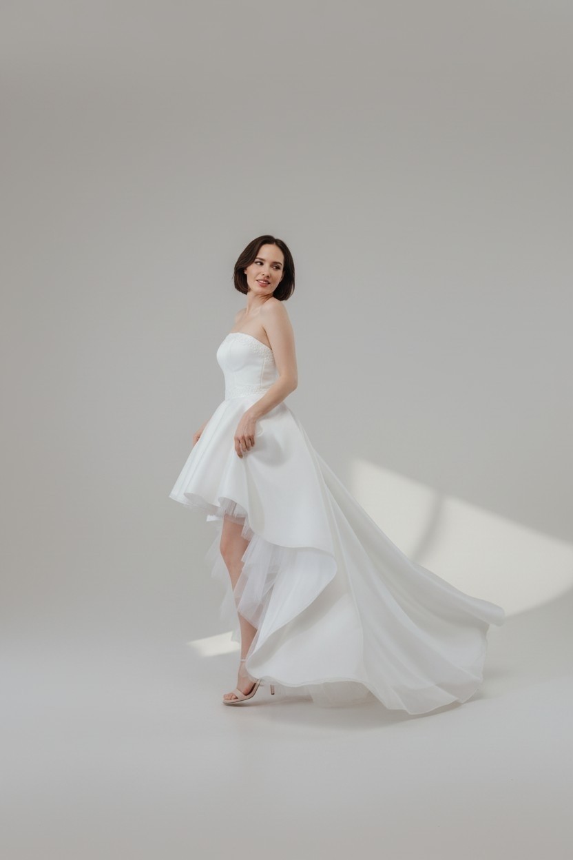 Bride In Love Önü Kısa Arkası Uzun Gelinlik Nikah Elbisesi görsel 5