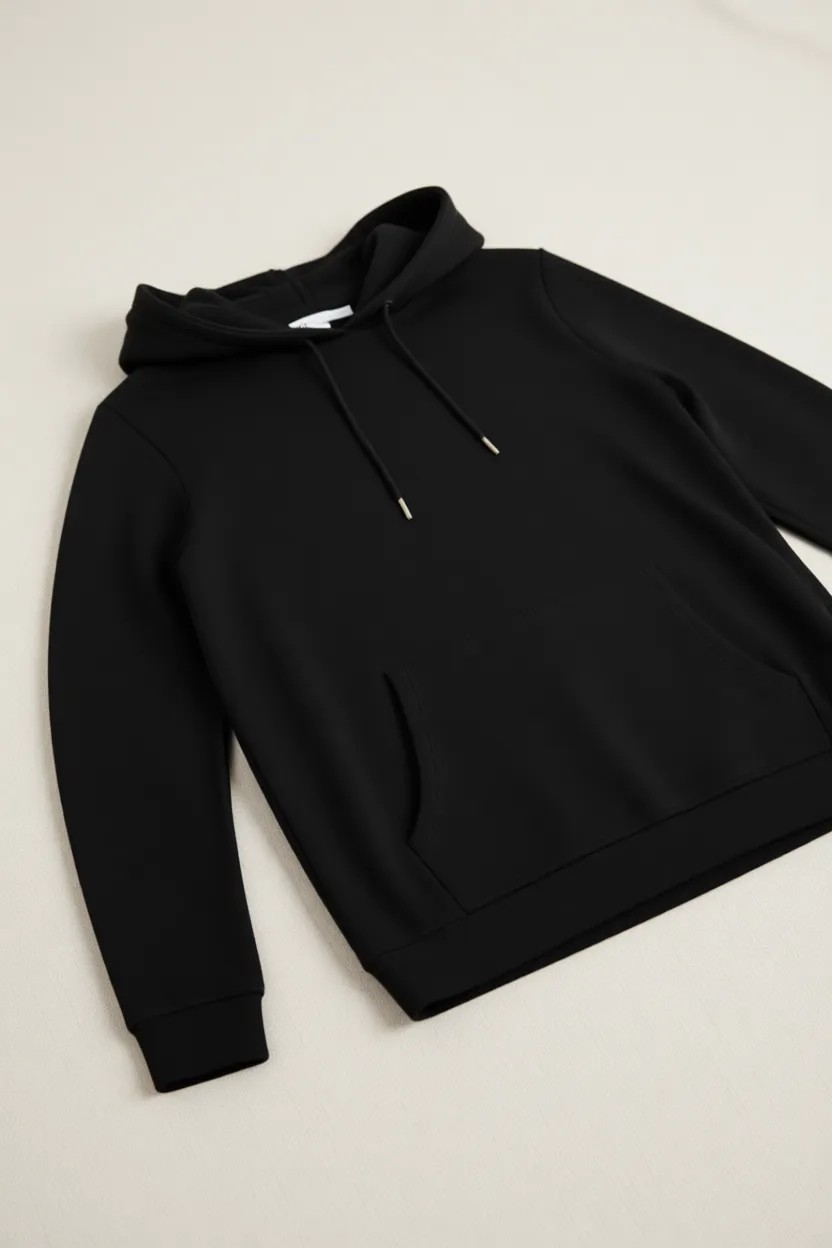 Rmg Kapşonlu Büyük Beden Siyah Sweatshirt Kadın Düşük Kol ve Kanguru Cep Özellikleriyle görsel 6