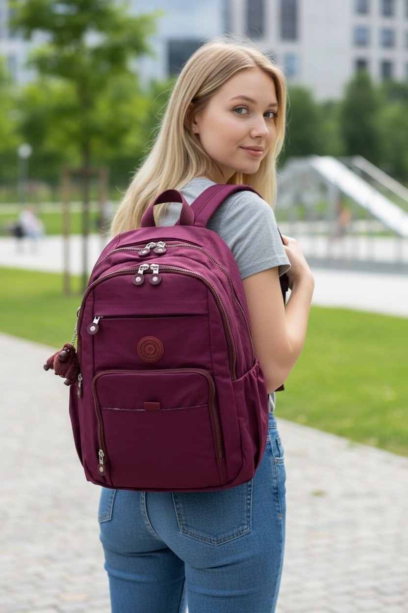 By Polo Clup Unisex Krinkıl Su Geçirmez Kumaş Büyük Boy Çok Gözlü Okul ve Seyahat Sırt Çantası