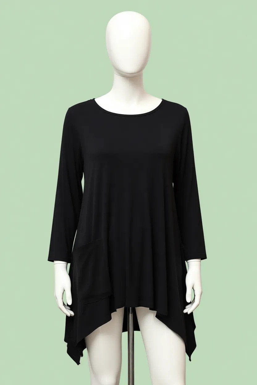 Curvy Trend Büyük Beden Uzun Kol Tunik Siyah Ön Cepli Yırtmaçlı Şık Görünüm görsel 6