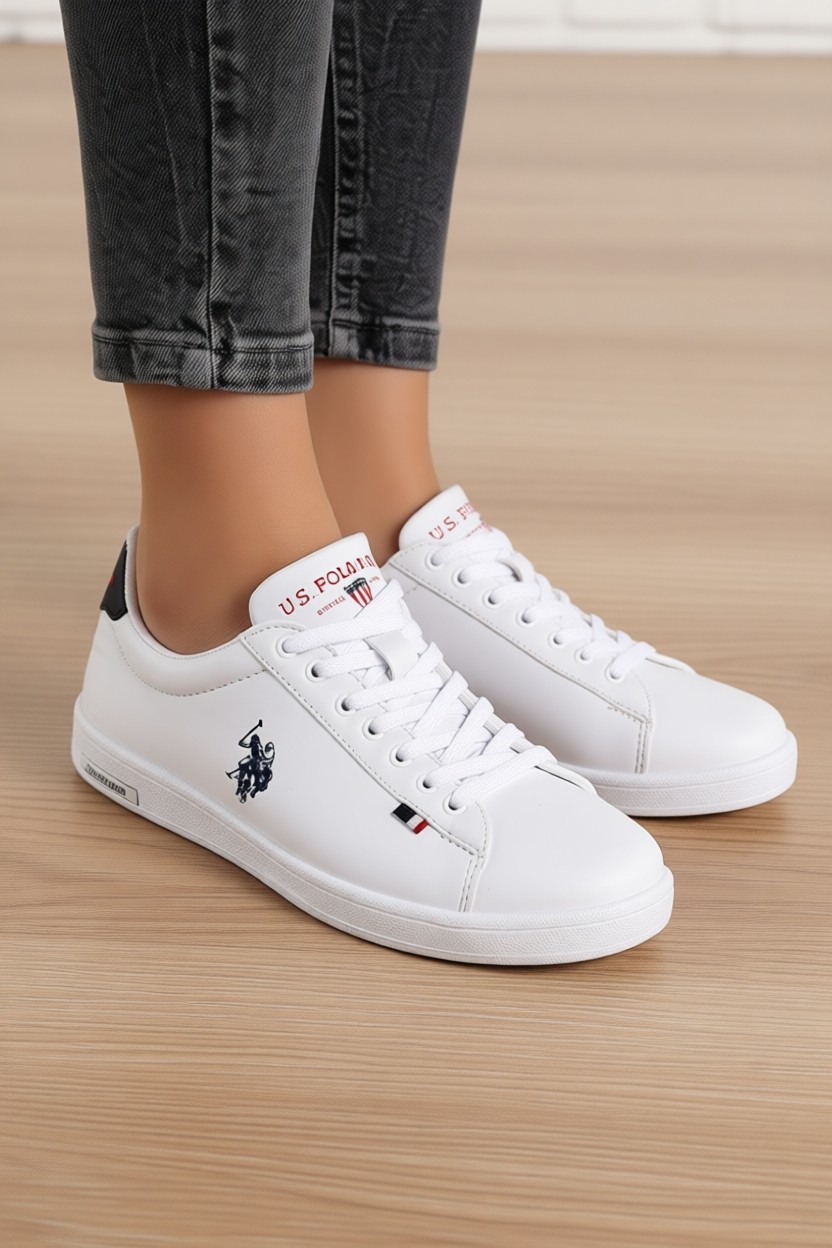 U.S. Polo Assn. Kadın Spor Ayakkabı Beyaz Mikrofiber Tabanlı Düz Topuklu Yürüyüş İçin görsel 3