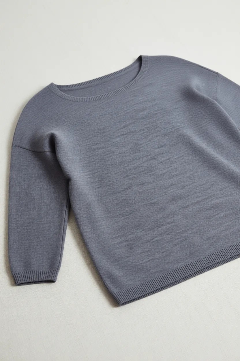 Moda Berray Gri Triko Kadın Büyük Beden Truvakar Kol Bisiklet Yaka Desenli görsel 5