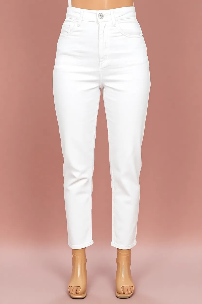 Hlt Jeans Beyaz Kadın Likralı Mom Jean Yüksek Bel Esnek Denim Pantolon ANNA-2073 Organik Kumaş görsel 7