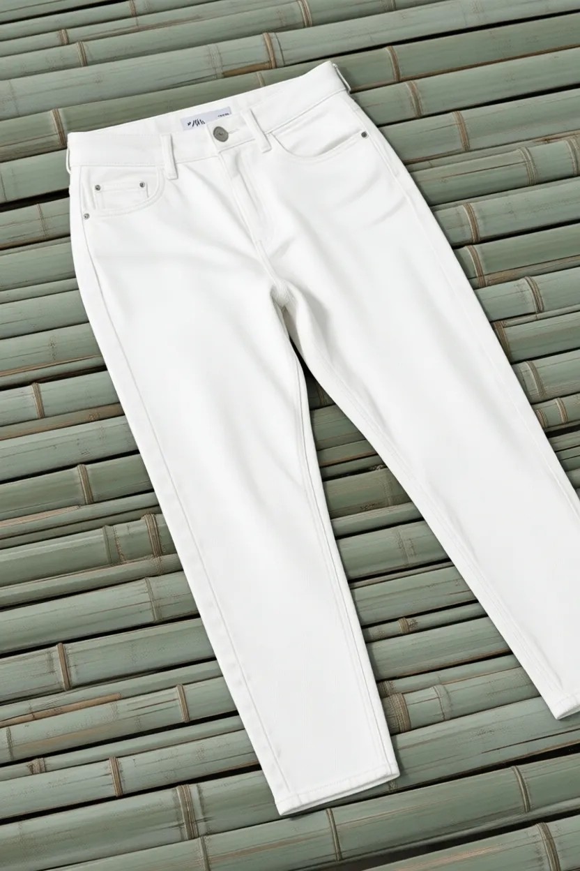 Hlt Jeans Beyaz Kadın Likralı Mom Jean Yüksek Bel Esnek Denim Pantolon ANNA-2073 Organik Kumaş görsel 8