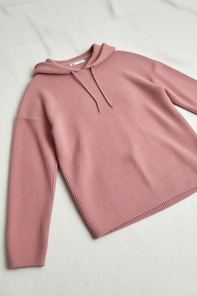 Stil Diva Büyük Beden Kadın Uzun Kollu Pembe Kapüşonlu Sweatshirt İnce Örme Ekstra Rahat Tasarım-300373 görsel 8