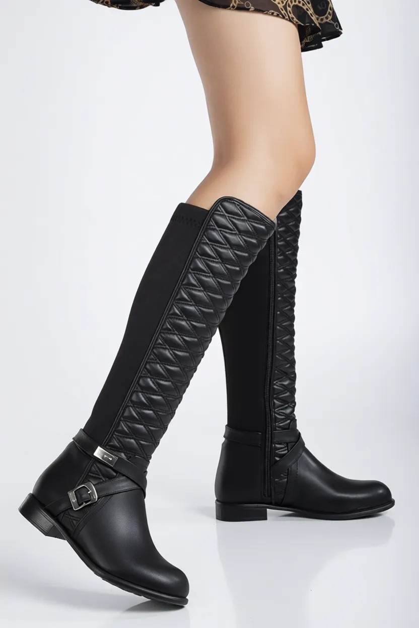 Suins Shoes Kadın Dikişli Marlo Model Çizme Siyah Renk Konforlu Arkası Streçli Tasarım görsel 4