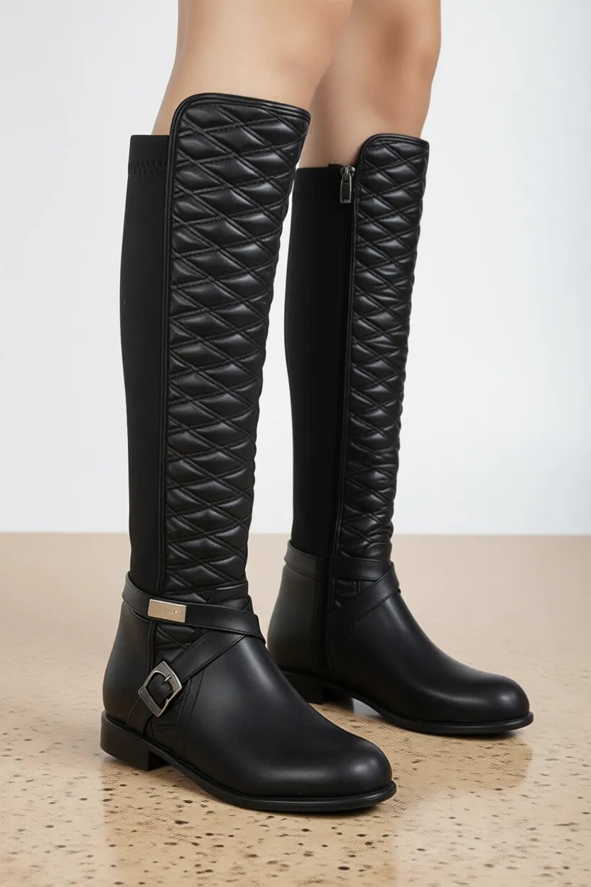 Suins Shoes Kadın Dikişli Marlo Model Çizme Siyah Renk Konforlu Arkası Streçli Tasarım görsel 5