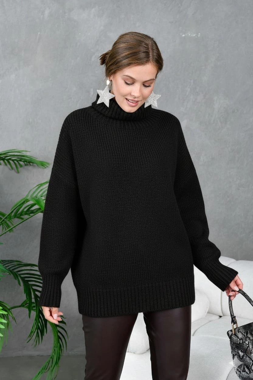 Parkkaron Kadın Balıkçı Yaka Kaşkorse Oversize Triko Tunik 223009